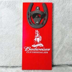 Budweiser Clydesdales Bottle Opener Wall Mount Horseshoe Cast Iron Bar Decor